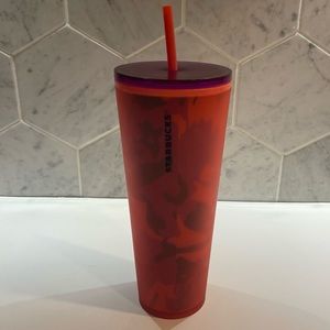 STARBUCKS Soft Touch Red Floral Tumbler Cold Cup